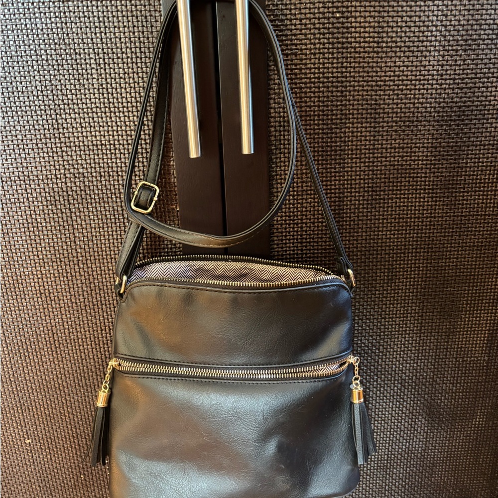 Black Faux Leather Crossbody Bag